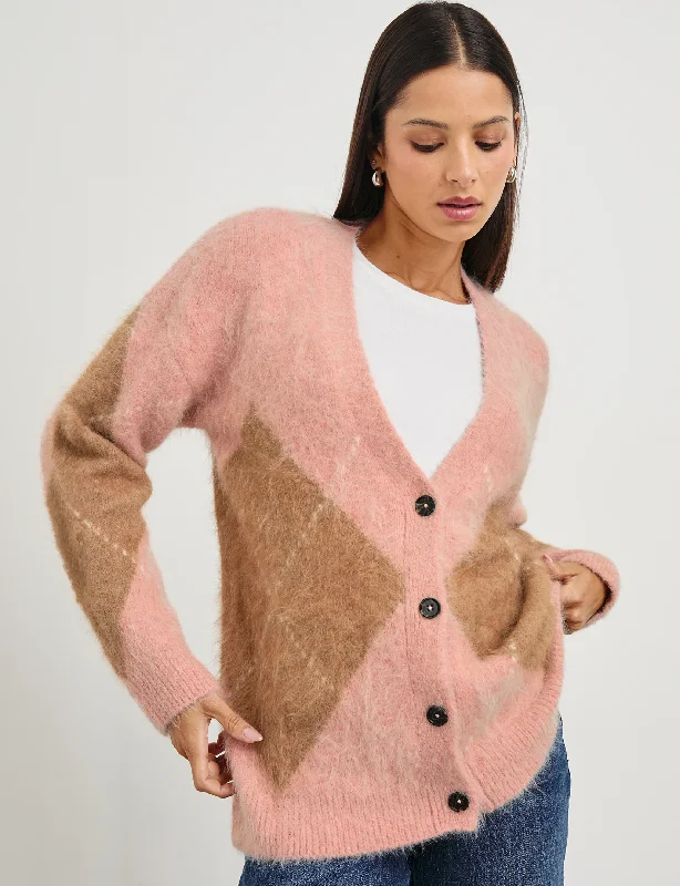 Women's Comfortable Apparel Modern Glamour Runi Cardigan, Pastel Argyle