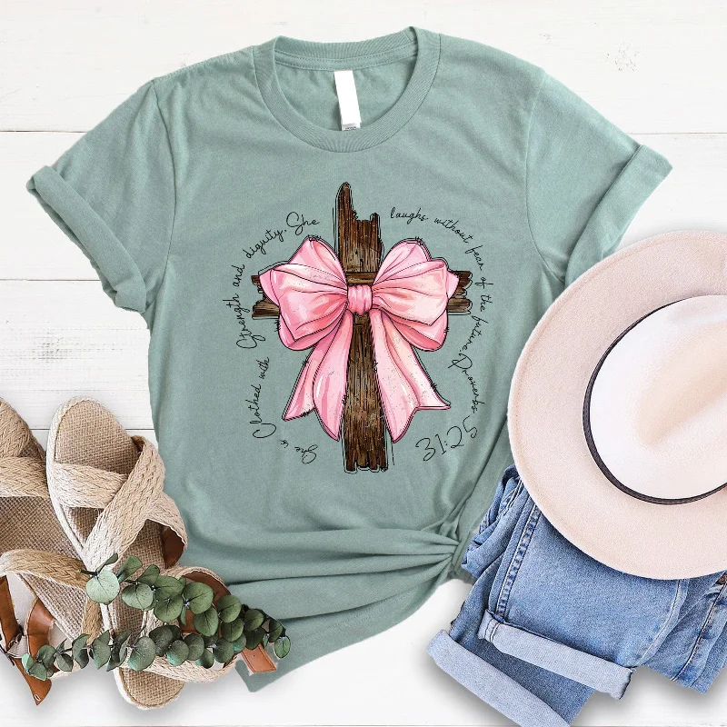 Women's Trendy Garments Limited Time Offers Strength & Dignity Cross Tee