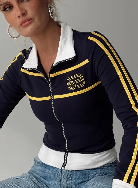 Women's Clothes And Garments Stay Ahead In Style Get Busy Zip Up Jacket Navy