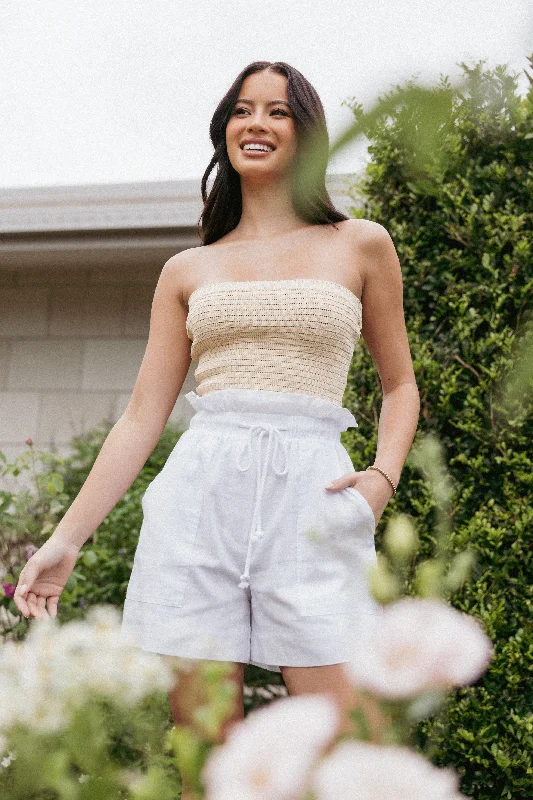 Women's Comfortable Garments Hurry Before It's Gone Maete Cotton Paperbag Shorts - White
