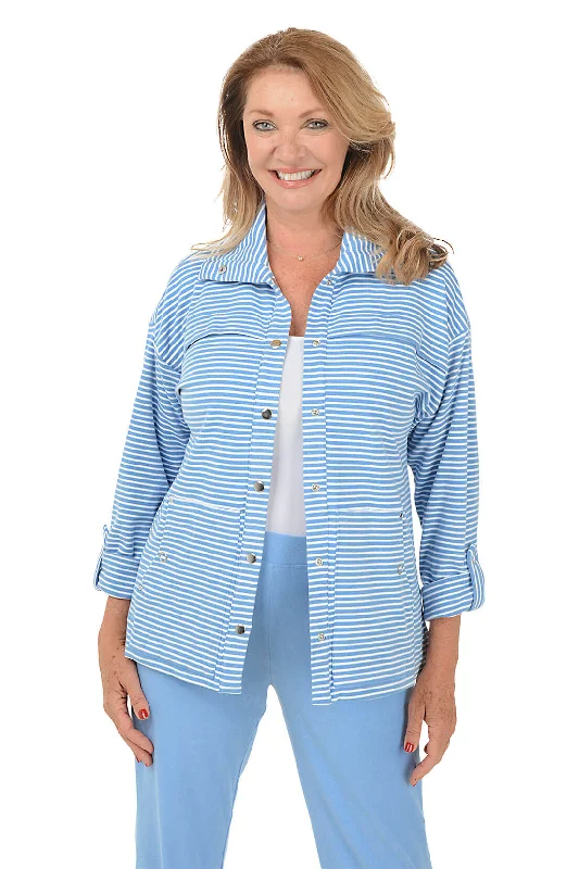 Fashionable Women's Casual Apparel Big Savings On Rustic Countryside Styles Petite Casual Luxe Striped Snap-Front Jacket Fashionable Women's Casual Apparel Big Savings On Rustic Countryside Styles Petite Casual Luxe Striped Snap-Front Jacket
