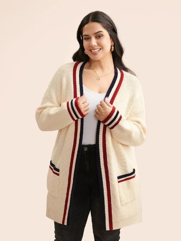 Women's Vintage Clothes Dreamy Draping Supersoft Essentials Contrast Striped Drop Shoulder Cardigan Women's Vintage Clothes Dreamy Draping Supersoft Essentials Contrast Striped Drop Shoulder Cardigan