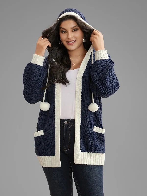 Women's Party Outfit Fashion-Forward Outfits Contrast Hood Hemline Pockets Open Cardigan Women's Party Outfit Fashion-Forward Outfits Contrast Hood Hemline Pockets Open Cardigan