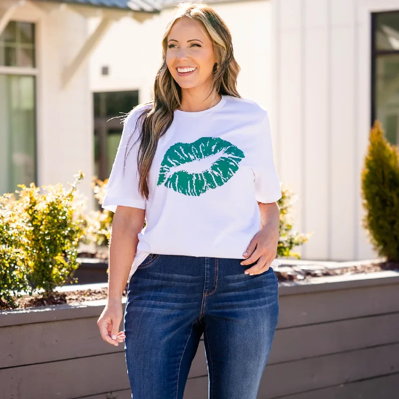 Women's Stylish Professional Apparel Elegant Ensemble Lucky Lips Tee, White