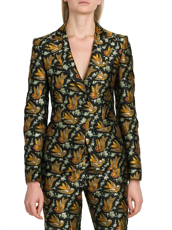 Modern Women's Attire Everyday Wear Bird Jacquard Jacket In Black
