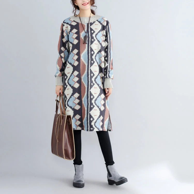 Women's Occasion Wear Apparel Style Without Limits new khaki prints woolen sweater dresses oversize side open knit dress Women's Occasion Wear Apparel Style Without Limits new khaki prints woolen sweater dresses oversize side open knit dress