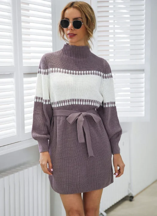 Women's Fashion Clothes Huge Price Cut TastyHottie - Knitted semi-turtleneck lantern sleeve color matching sweater skirt Women's Fashion Clothes Huge Price Cut TastyHottie - Knitted semi-turtleneck lantern sleeve color matching sweater skirt