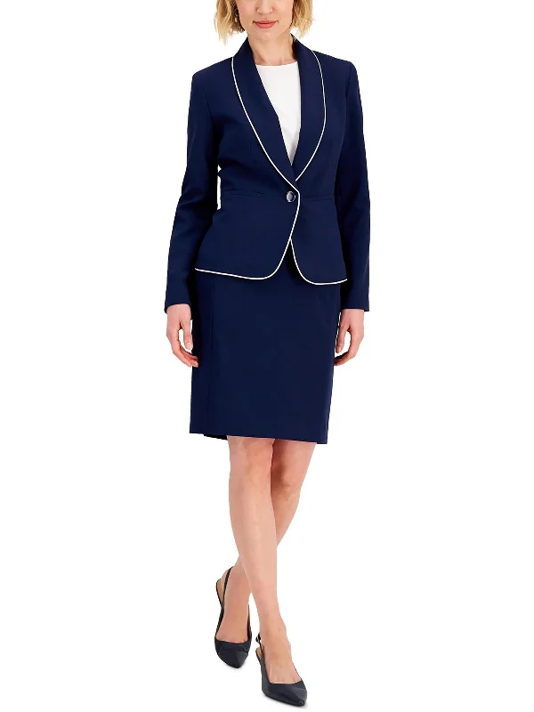 Women's Attire Exclusive Sale Petites Womens Piping Work Wear One-Button Blazer
