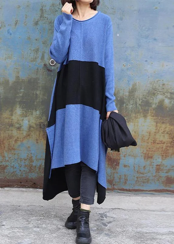 Modern Women's Attire Celebrate With Big Savings Knitted blue Sweater dress outfit DIY side open baggy low high design knit dress Modern Women's Attire Celebrate With Big Savings Knitted blue Sweater dress outfit DIY side open baggy low high design knit dress