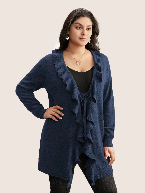 Women's Seasonal Wardrobe Clothing Special Occasion Wear Supersoft Essentials Solid Ruffle Trim Ties Cardigan Women's Seasonal Wardrobe Clothing Special Occasion Wear Supersoft Essentials Solid Ruffle Trim Ties Cardigan