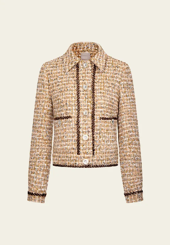 Women's Evening Wear Outfit Seasonal Picks Rope-trim Patch-pocket Checked Tweed Jacket Women's Evening Wear Outfit Seasonal Picks Rope-trim Patch-pocket Checked Tweed Jacket