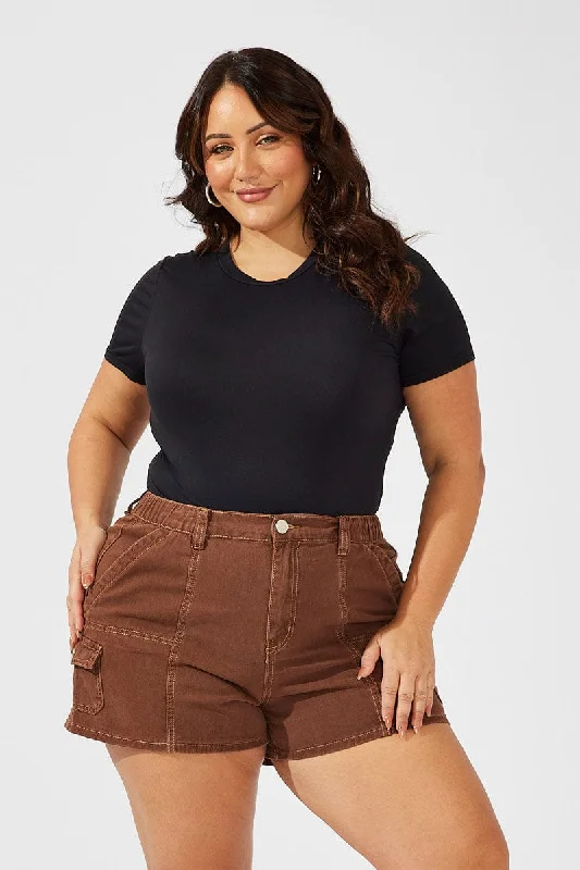Affordable Women's Apparel Clearance Event Brown Cargo Shorts High Rise