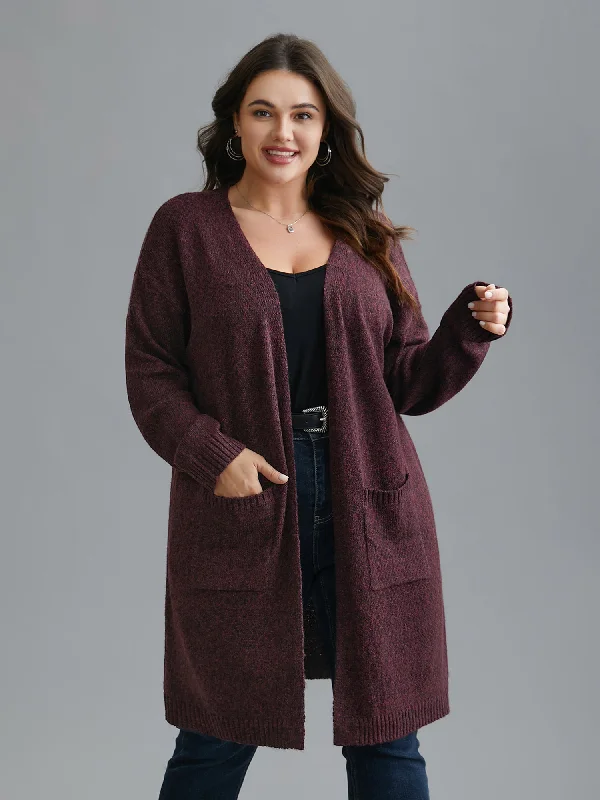 Women's Outerwear Clothing Lighten Up With Nordic Styles Solid Patch Pocket Long Knit Cardigan Women's Outerwear Clothing Lighten Up With Nordic Styles Solid Patch Pocket Long Knit Cardigan
