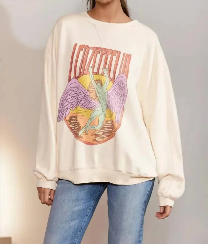 Comfortable Lounge Clothing Effortless Sophistication Led Zeppelin Sage Swan Sweatshirt In Cream Comfortable Lounge Clothing Effortless Sophistication Led Zeppelin Sage Swan Sweatshirt In Cream