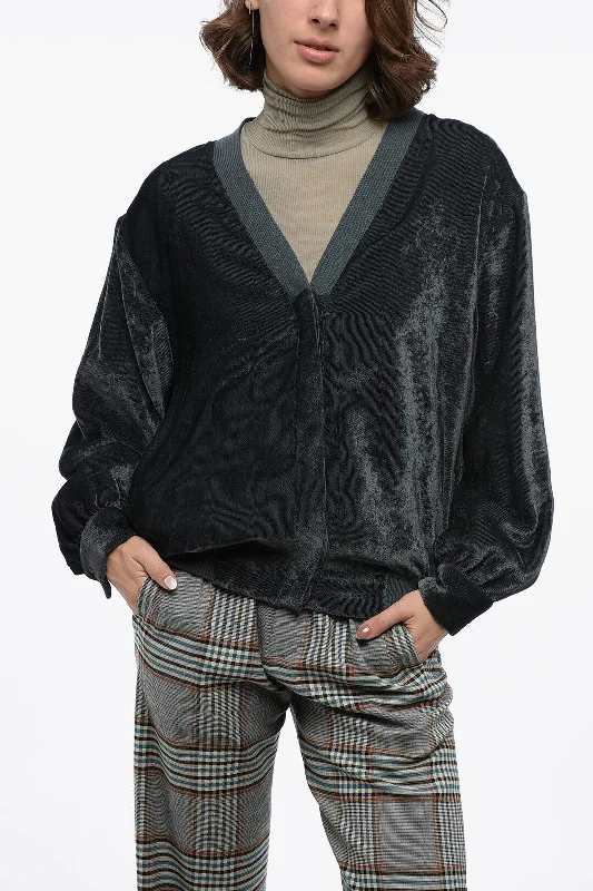 Women's Luxury Garments Modern Glamour Fabiana Filippi Velvet Bomber With Knitted Ribbed Trims 40 Italian Size Women's Luxury Garments Modern Glamour Fabiana Filippi Velvet Bomber With Knitted Ribbed Trims 40 Italian Size