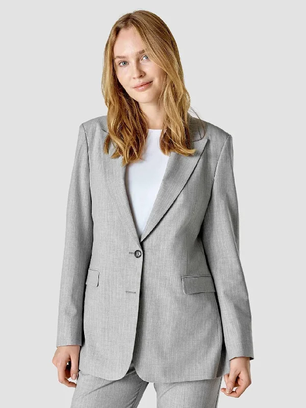 Women's Comfortable Lounge Garments Feminine Charm Essential Blazer Light Grey Pinstriped