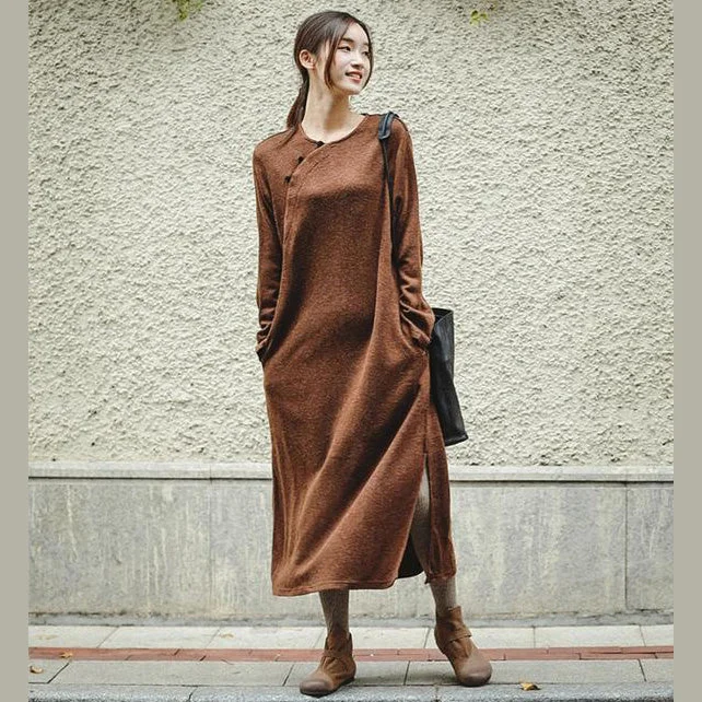 Casual Apparel For Women Fashion Essentials New Loose Brown Knitted Maxi Dresses Women Casual Clothes Casual Apparel For Women Fashion Essentials New Loose Brown Knitted Maxi Dresses Women Casual Clothes