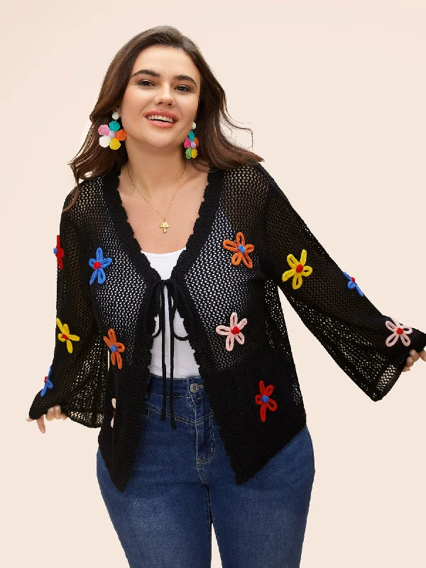 Chic Clothing For Women Limited - Time Bundle Knit Floral Front Tie Cardigan