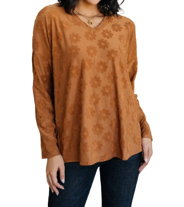 Women's Chic Outfit Special Offer Perfect In Pansies V-Neck Top In Brown