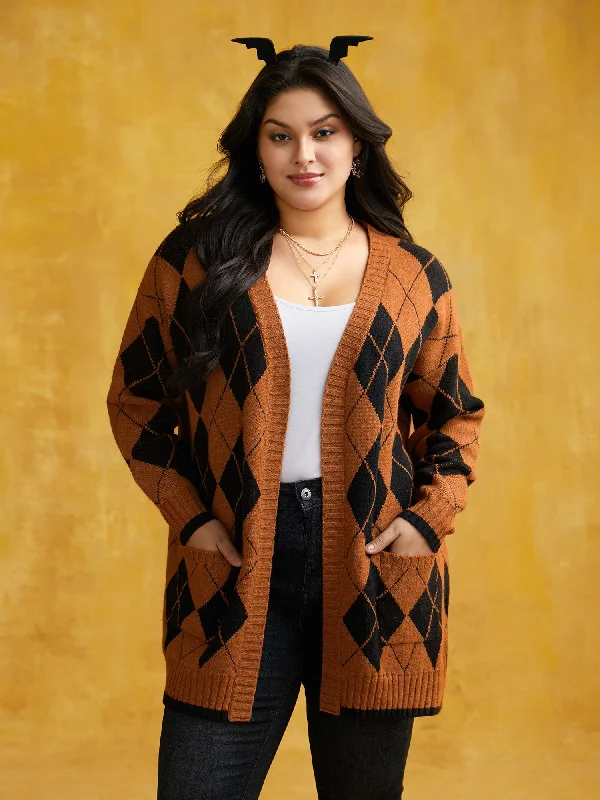 Vintage-Inspired Women's Apparel Romantic Flair Halloween Plaid Long Open Cardigan