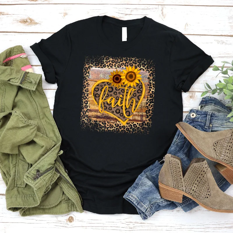 Women's Trendy Apparel Limited Stock, Big Sale Faith Leopard Sunflower Tee