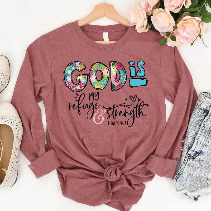 Women's Night-Out Outfit Limited-Time Offer God Is My Refuge Long Sleeve