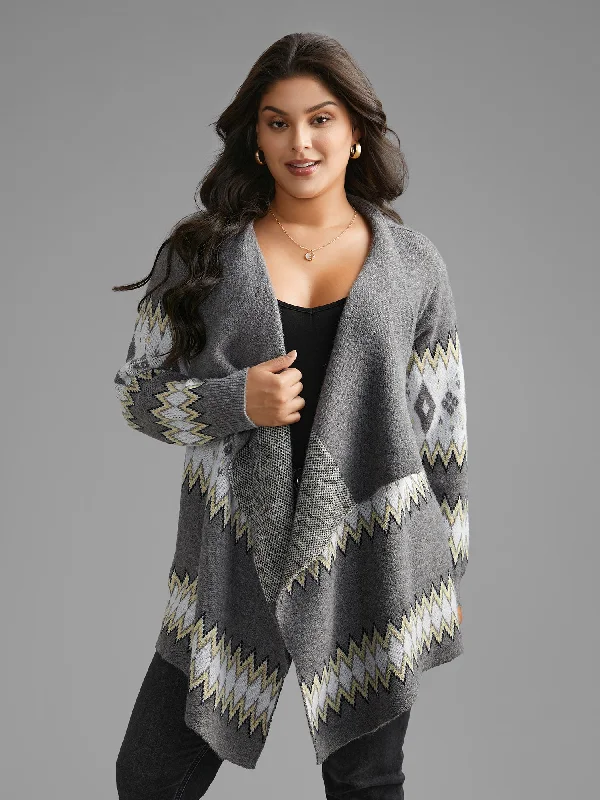 Women's Loungewear Clothes Fashion-Forward Style Bandana Geometric Asymmetrical Hem Cardigan Women's Loungewear Clothes Fashion-Forward Style Bandana Geometric Asymmetrical Hem Cardigan