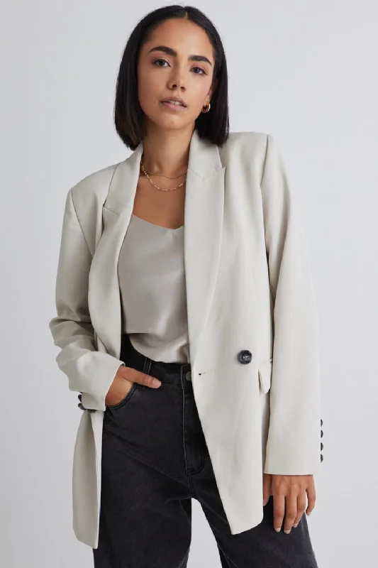 Fashionable Women's Clothing Hot Styles Cooper Cloud Textured Crepe Boyfriend Semi Fitted Blazer
