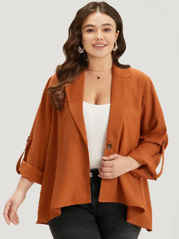 Charming Everyday Clothing For Women Latest Fashion Plain Button Up Tab Sleeve High Low Hem Blazer Charming Everyday Clothing For Women Latest Fashion Plain Button Up Tab Sleeve High Low Hem Blazer