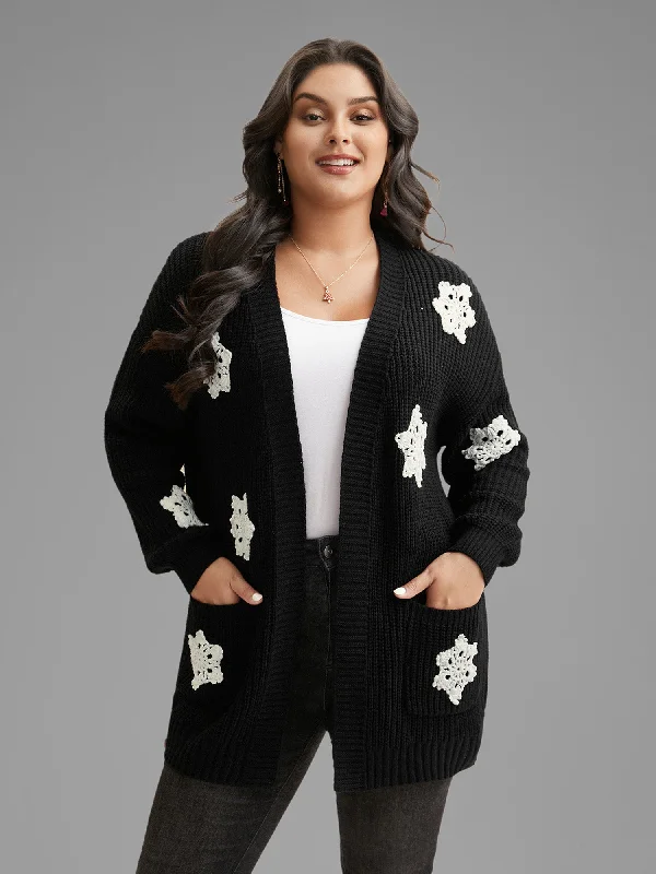 Women's Trendy Outfit Exclusive Sale Snowflakes Embroidered  Open Cardigan