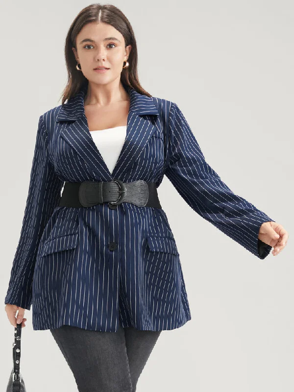Women's Plus-Size Outfit Inspired By You, Designed For You Striped Suit Collar Flap Pocket Button Up Blazer Without Belt Women's Plus-Size Outfit Inspired By You, Designed For You Striped Suit Collar Flap Pocket Button Up Blazer Without Belt