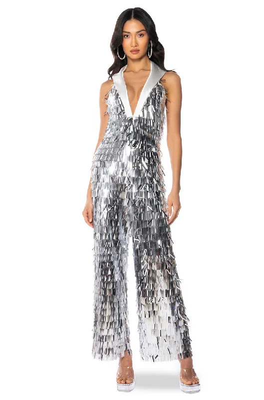 Women's Outerwear Apparel Effortless Style LILA DISCO VIBES SEQUIN JUMPSUIT