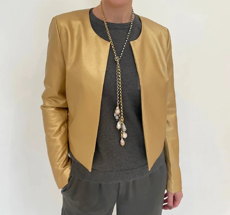 Women's Luxury Attire Elegant Clothing Leather Jacket In Gold