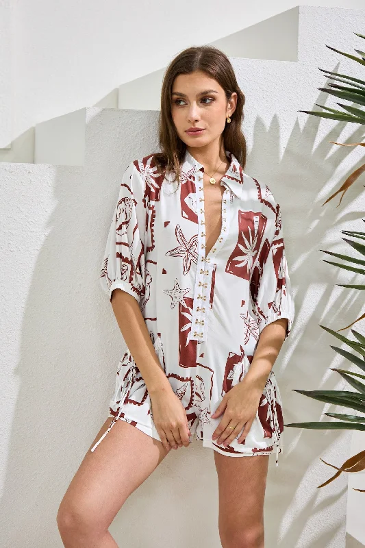 Women's Seasonal Garments Sale Event, Prices Rock Mira Brown Sea Shells Tropical Playsuit Women's Seasonal Garments Sale Event, Prices Rock Mira Brown Sea Shells Tropical Playsuit