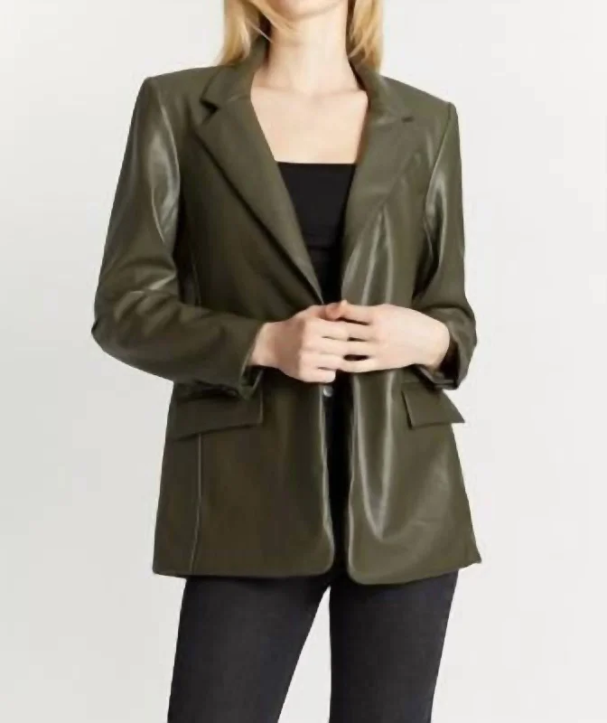 Women's Chic Outerwear Attire Colorful Clothing Slim Boyfriend Blazer In Fall Olive