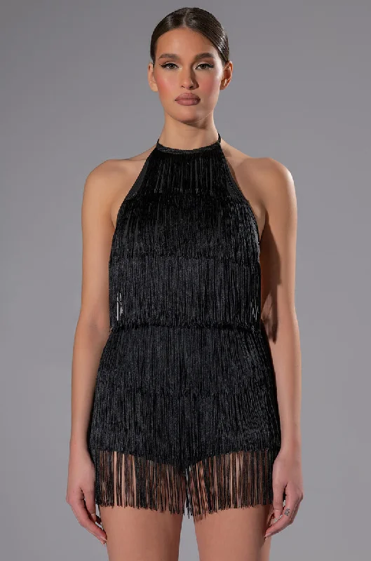 Women's Relaxed Outfit Hurry Before It's Gone SHAKE SOMETHING FRINGE MINI ROMPER