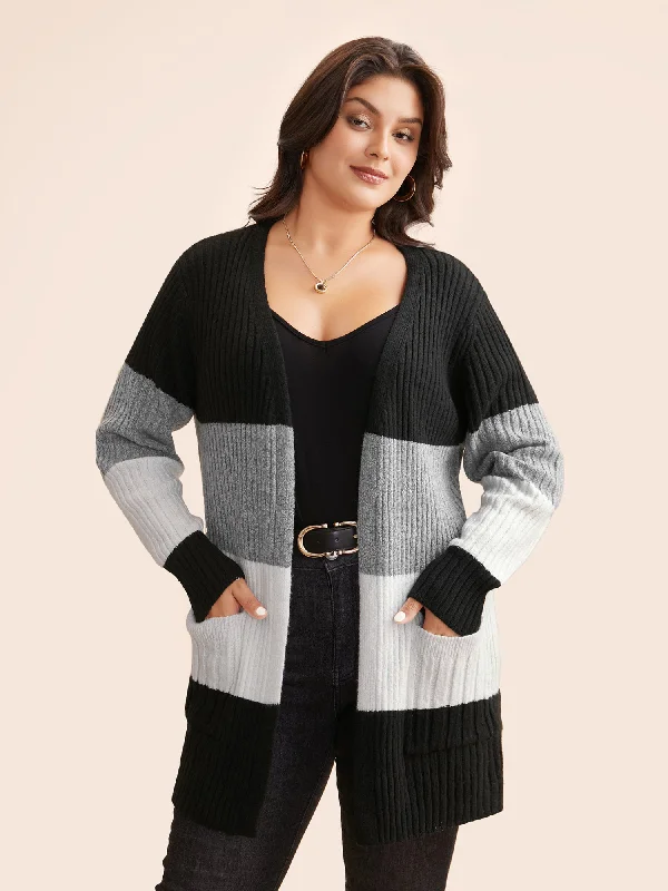 Women's Functional Outdoor Garments Trendy Street Style Colorblock Contrast Patched Pocket Cardigan Women's Functional Outdoor Garments Trendy Street Style Colorblock Contrast Patched Pocket Cardigan