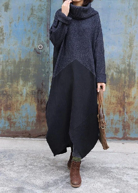 Women's Festive Attire Wardrobe Update Cozy black gray Sweater dress outfit Upcycle patchwork Tejidos high neck knitwear Women's Festive Attire Wardrobe Update Cozy black gray Sweater dress outfit Upcycle patchwork Tejidos high neck knitwear