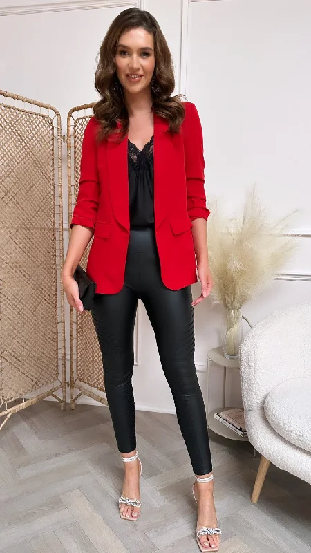 Women's Date Night Outfit Fast Fashion Favorites Mckinley Red Ruched Sleeve Blazer
