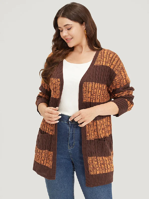 Women's Fashionable Clothing Sets Clearance Event Halloween Colorblock Cable Knit Patched Pocket Cardigan Women's Fashionable Clothing Sets Clearance Event Halloween Colorblock Cable Knit Patched Pocket Cardigan