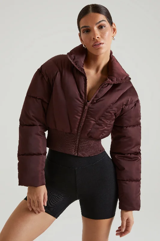 Fashionable Women's Outfit Final Sale Ribbed Puffer Jacket in Brown