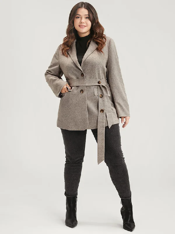 Modern Women's Outfit Season Transition Versatile Wear Clearance Solid Button Suit Collar Belted Flap Pocket Blazer