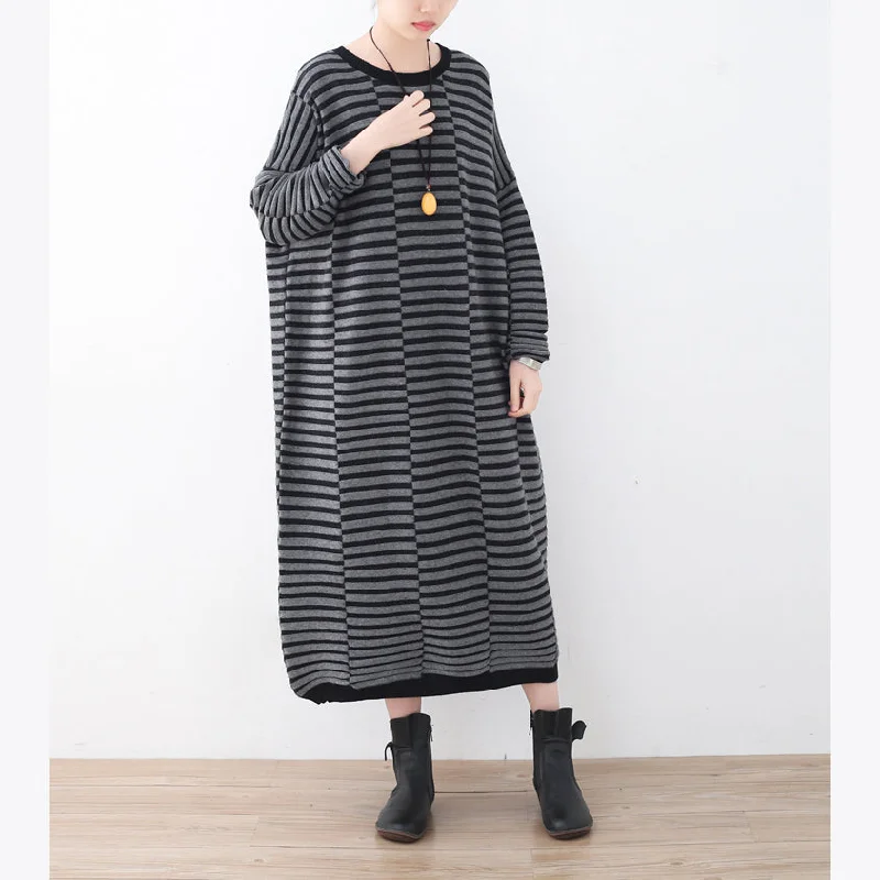 Women's Luxury Apparel Ends Soon Warm striped knit dresses casual patchwork sweater casual  gray pullover sweater