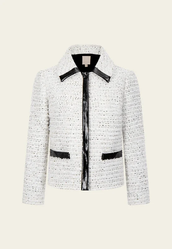 Sustainable Women's Clothes Limited-Time Offer Faux-leather Contrasting-trim Mixed-tweed Jacket Sustainable Women's Clothes Limited-Time Offer Faux-leather Contrasting-trim Mixed-tweed Jacket