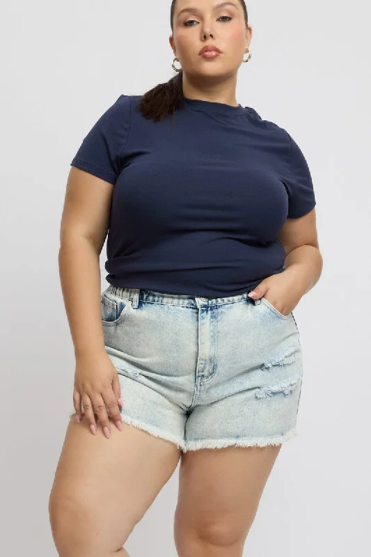 Stylish Women's Clothing Soft Textures Denim Relaxed Shorts High Rise