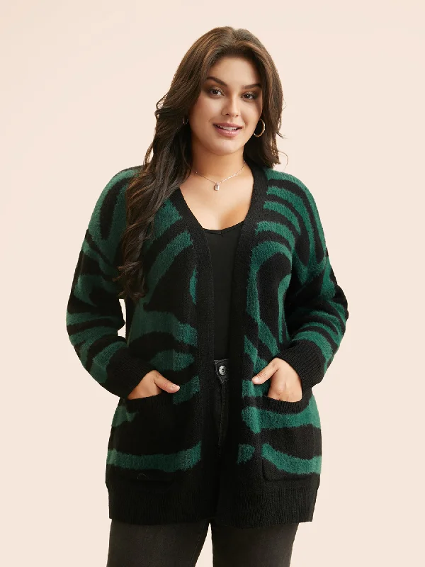 Women's Workout Clothing Winter Warm - Up Sale Zebra Jacquard Drop Shoulder Cardigan Women's Workout Clothing Winter Warm - Up Sale Zebra Jacquard Drop Shoulder Cardigan