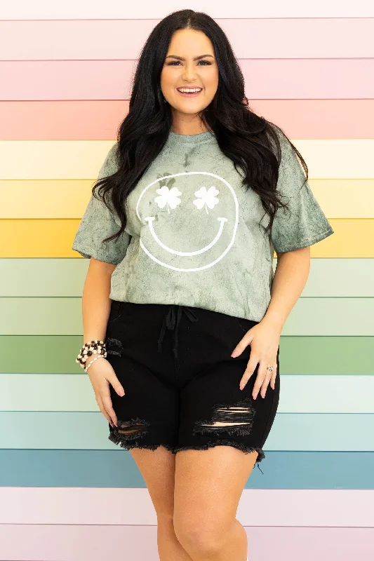 Women's Functional Apparel For Outdoor Activities Luxury Style Comfort Colors: Smiling Clover Tee, Fern