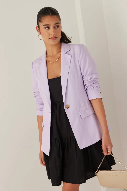 Women's Clothes For Work Buy More, Save More Piper Lilac Linen Tencel One Button Blazer Women's Clothes For Work Buy More, Save More Piper Lilac Linen Tencel One Button Blazer