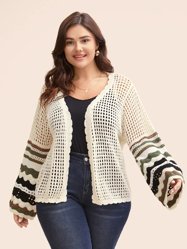 Women's Cozy Outfit For Lounging The Good Stuff Striped Cut Out Bell Sleeve Cardigan Women's Cozy Outfit For Lounging The Good Stuff Striped Cut Out Bell Sleeve Cardigan