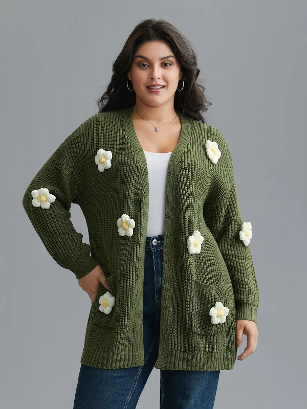 Women's Occasion Wear Clothing Spring Fashion Floral Motifs V-Neck Pockets Knit Cardigan Women's Occasion Wear Clothing Spring Fashion Floral Motifs V-Neck Pockets Knit Cardigan